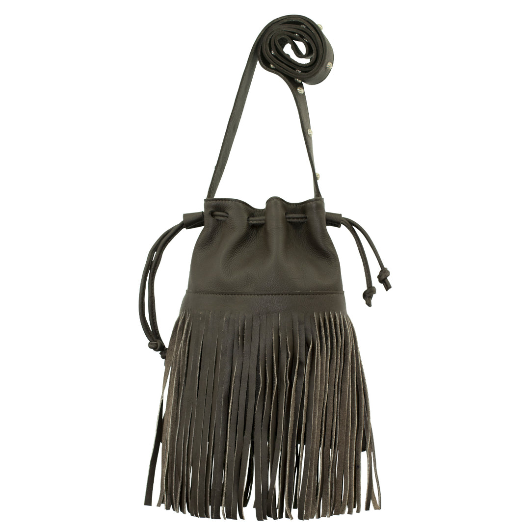 Fringed Cowgirl crossbody in chocolate brown with fringe accent