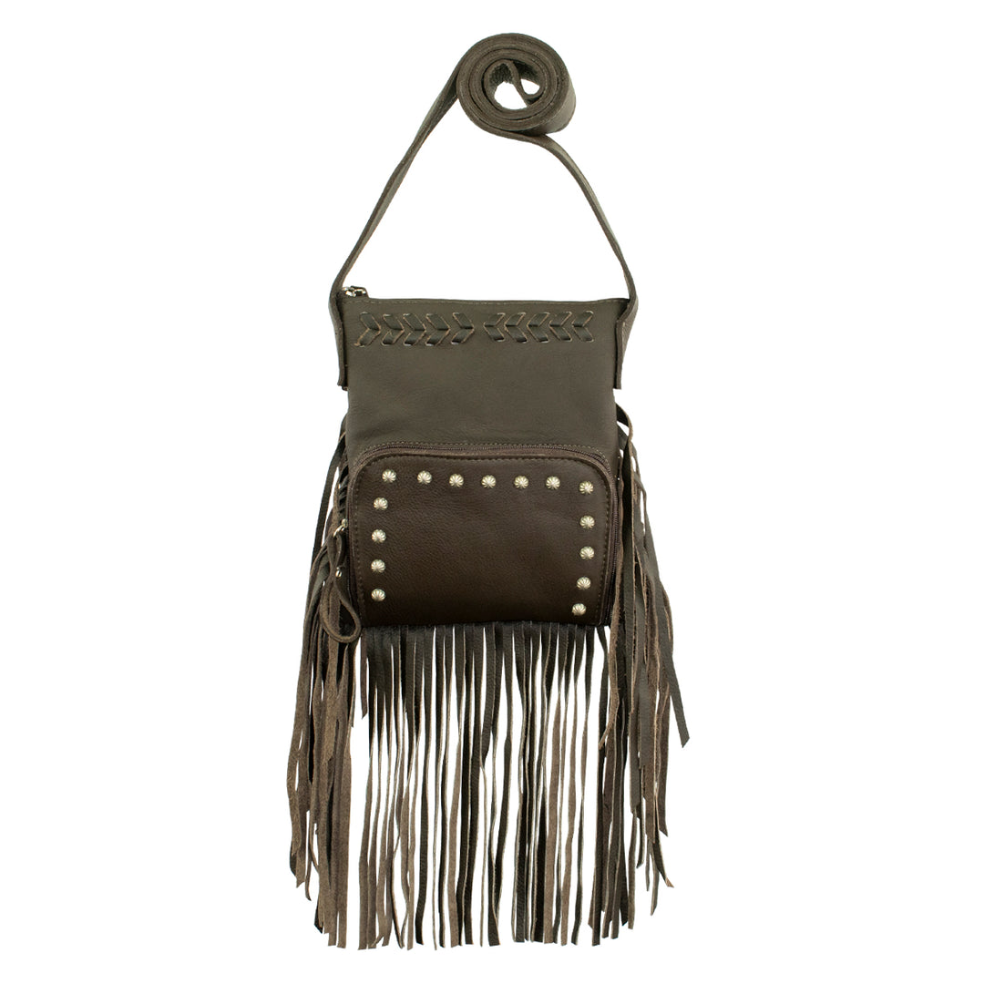 Fringed Cowgirl crossbody in chocolate brown with fringe accent