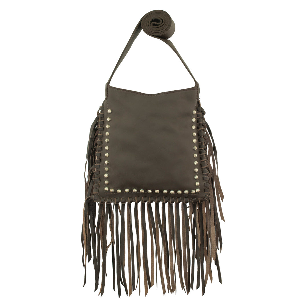 Fringed Cowgirl crossbody in chocolate brown with fringe accent