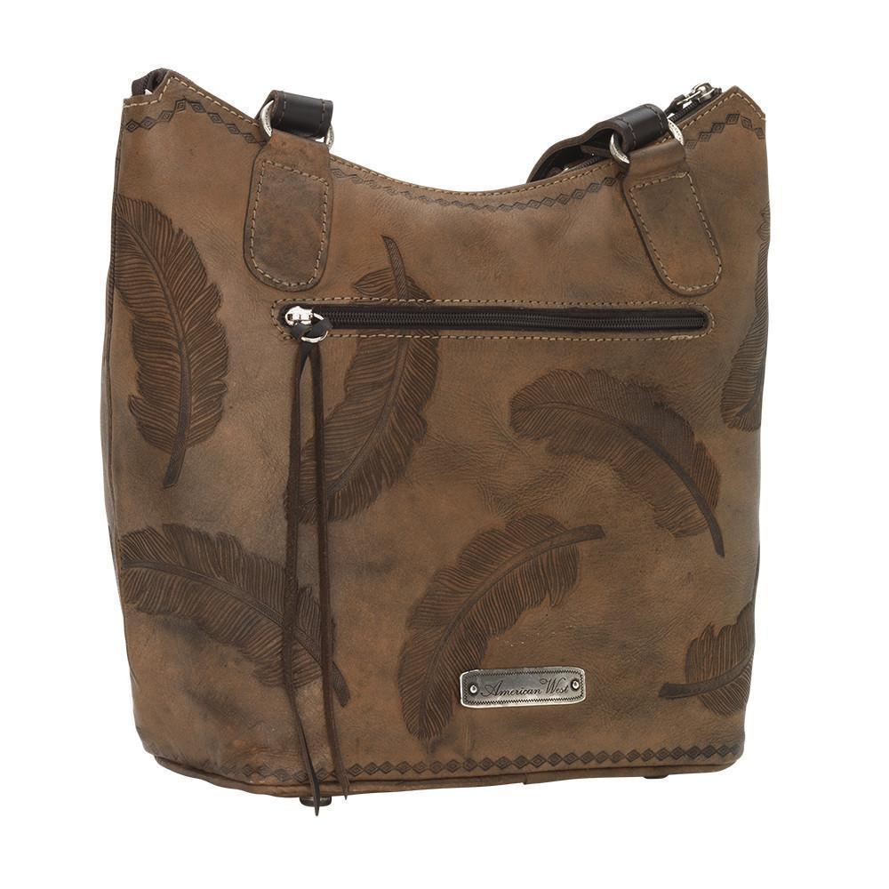 Back view of Sacred Bird bucket tote with zippered pocket
