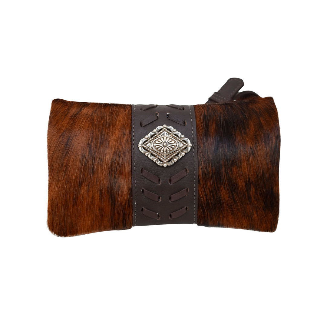 Grab and Go crossbody foldover wallet/crossbody in brindle hair-on with hair-on hide leather accents and concho