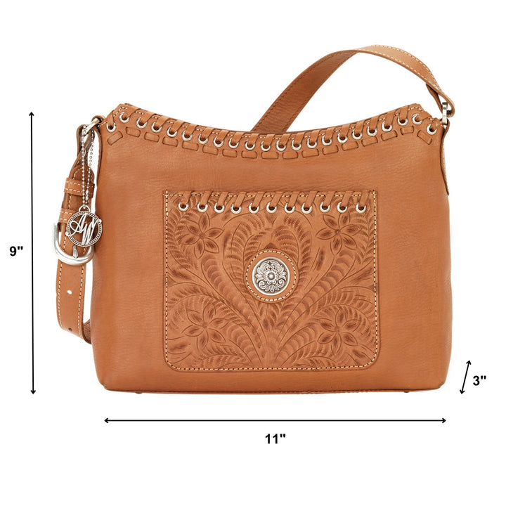 Harvest Moon Zip Top Shoulder Bag - Hand Tooled Genuine Leather