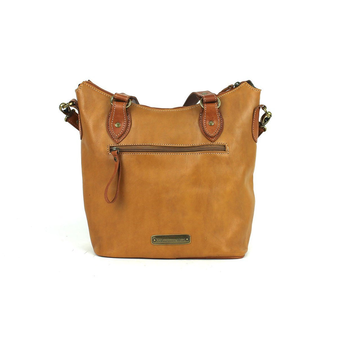 Back view of Texas Rose bucket tote with zippered pocket