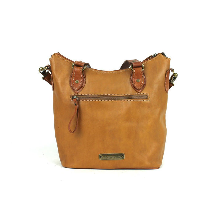 Back view of Texas Rose bucket tote with zippered pocket