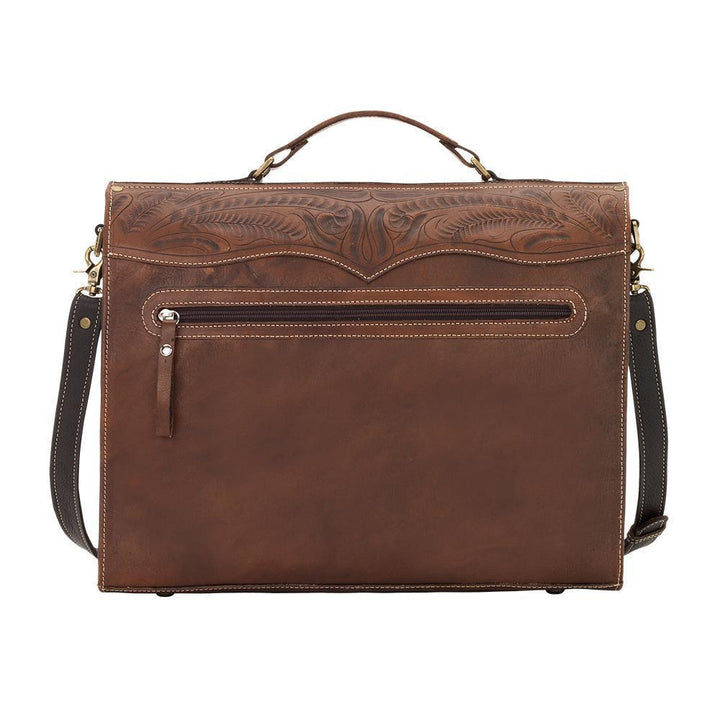 Back view of Classic Travel multi compartment laptop briefcase with zippered pocket