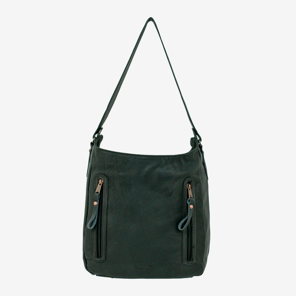 Back view of Midnight Copper conceal carry shoulder bag in black