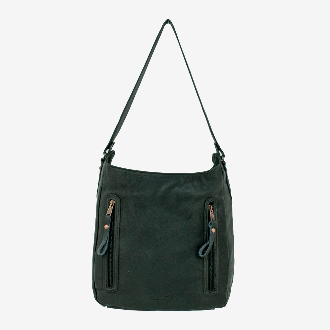 Back view of Midnight Copper conceal carry shoulder bag in black