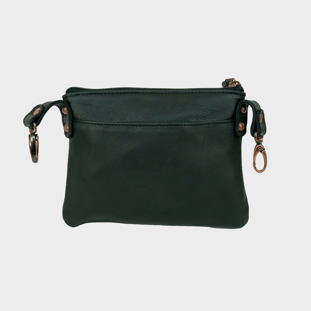 Back view of Midnight Copper crossbody bag/hip bag in black