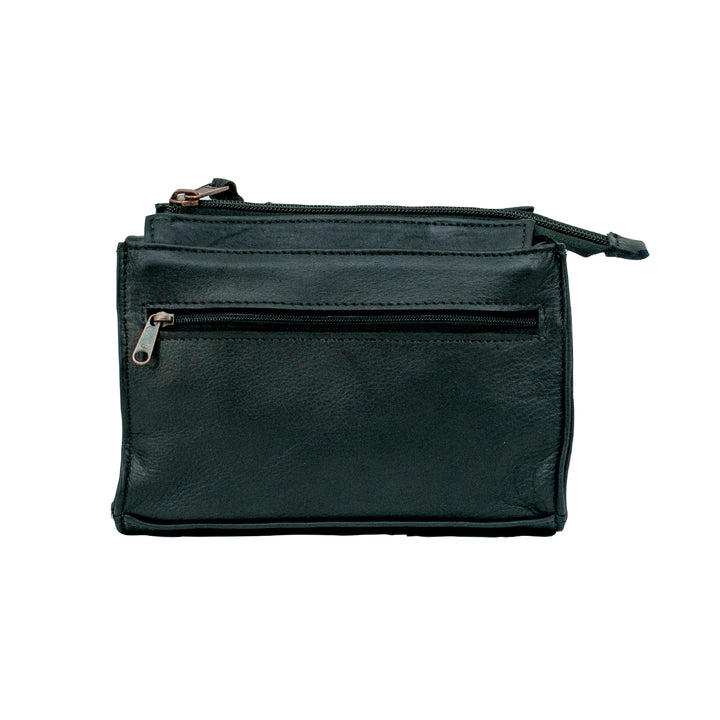 Back view of Midnight Copper crossbody bag in black