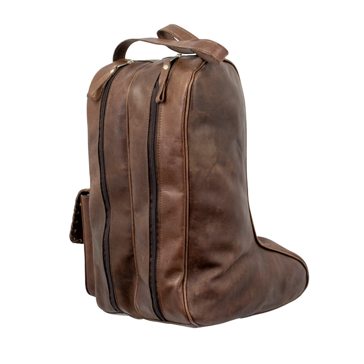 Back view of Waxed Leather boot bag in dark brown