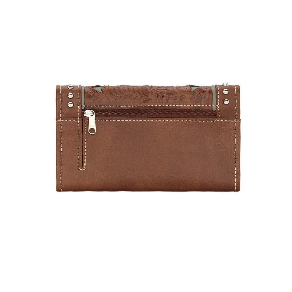 Back view of Lady Lace tri-fold wallet with zippered pocket