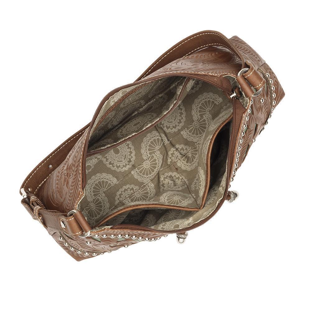 Inside view of Lady Lace shoulder bag with one zippered and two slip pockets